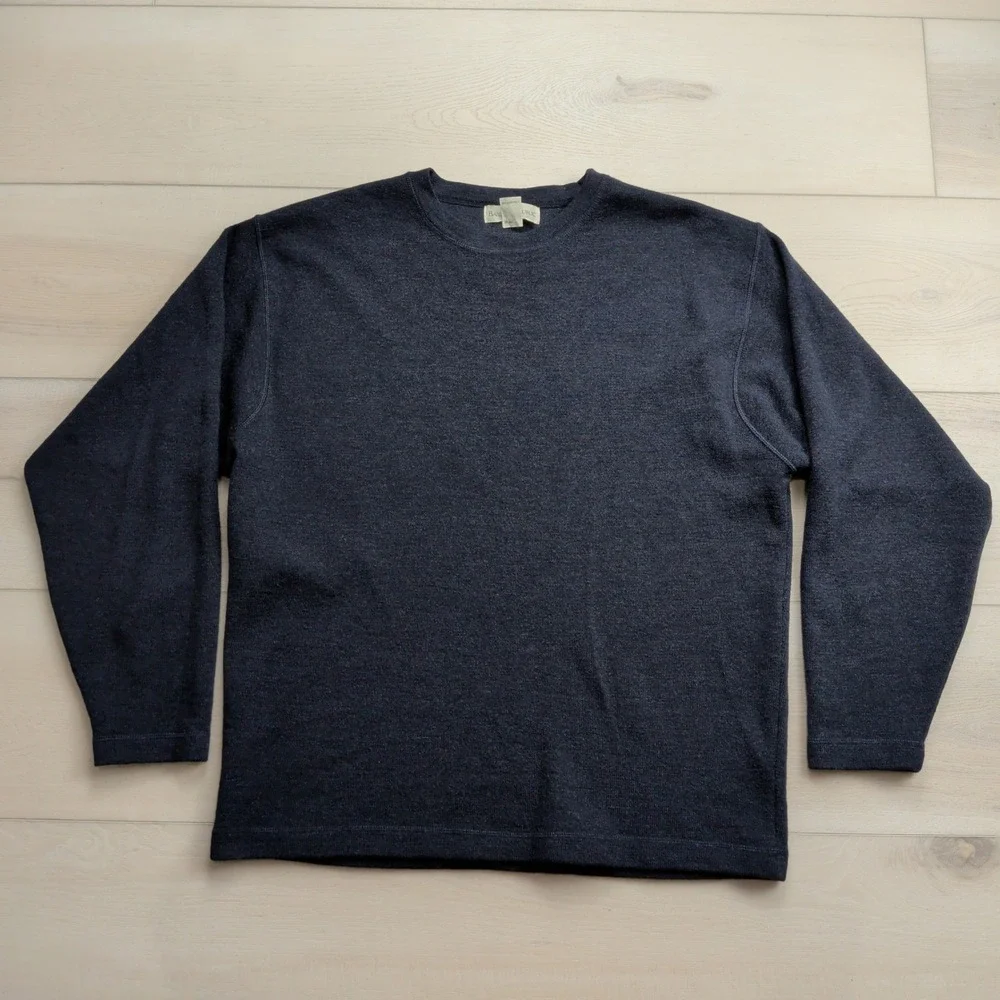 VTG Banana Republic Merino Wool Sweater Mens XL Navy Blue Crew Neck Made in USA